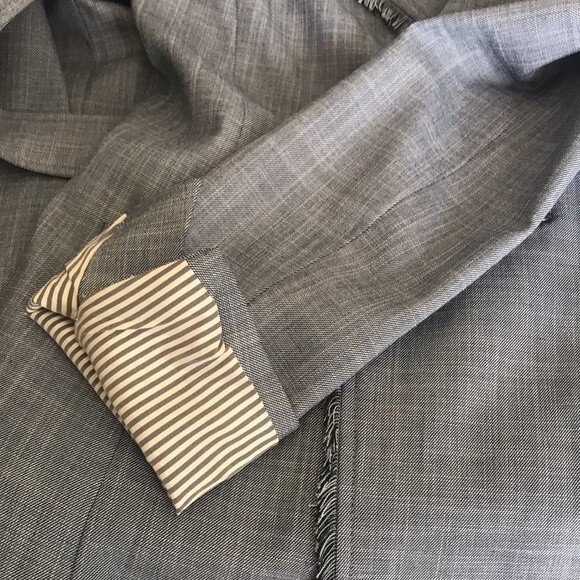 Banana Republic Fringed Edge Blue Chambray Lined Suit Jacket sz 0 - Picture 12 of 13